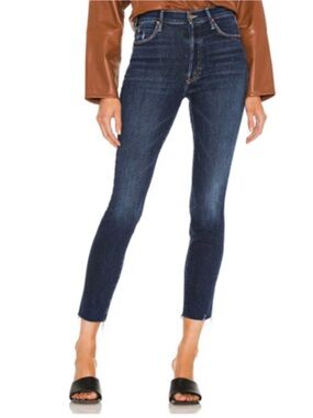 MOTHER Stunner Ankle Fray Jeans 31 High Rise Dark Wash